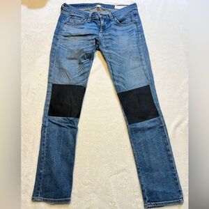Rag & Bone Tomboy Straight Leg Jeans Blue Denim Black Knee Patch Womens Size 25